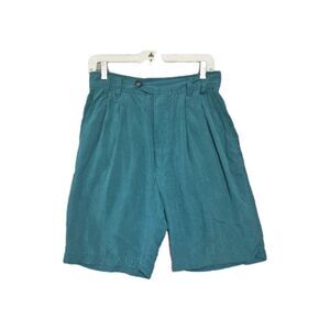 GO SILK Women's 100% Silk Green Pleated Shorts 40 Medium